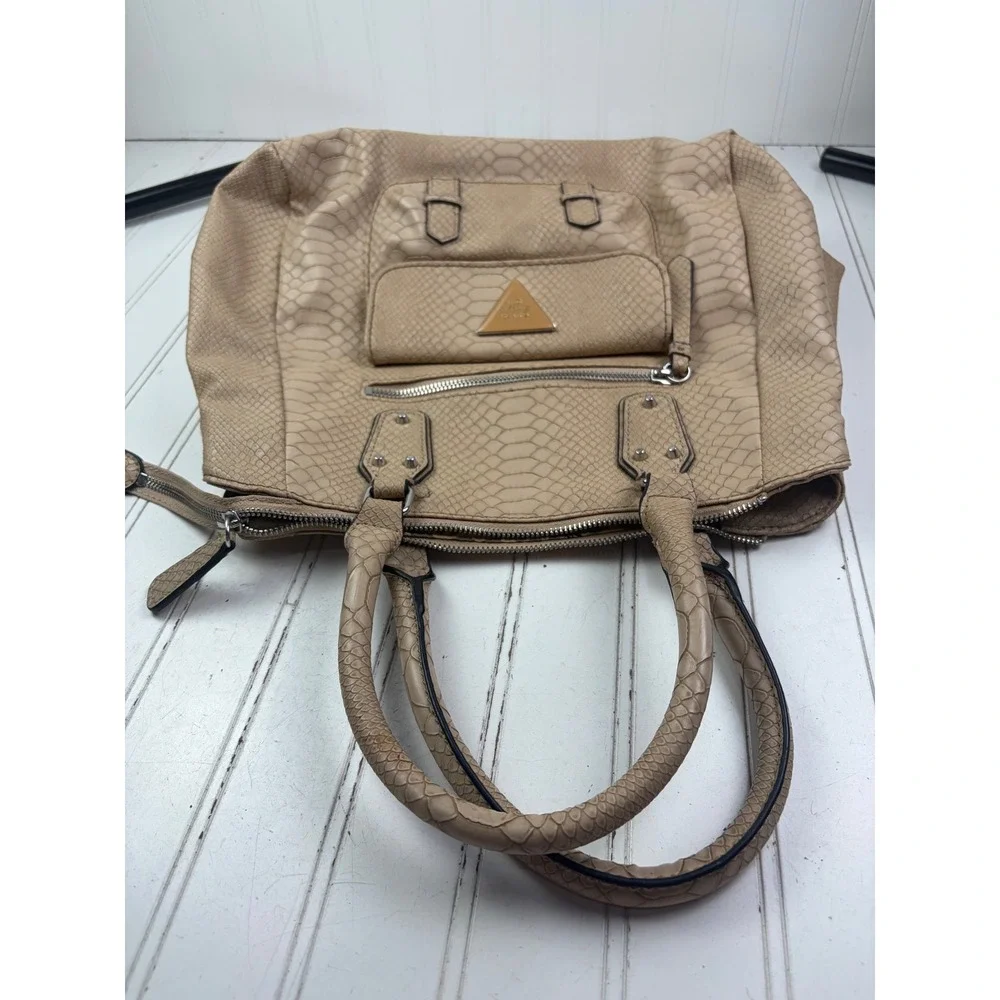 Guess Vintage Y2K Beige Snakeskin Embossed Satchel Shoulder Bag Purse